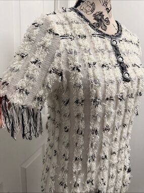Ivory and Black Tweed Fringe Mini Dress size S
